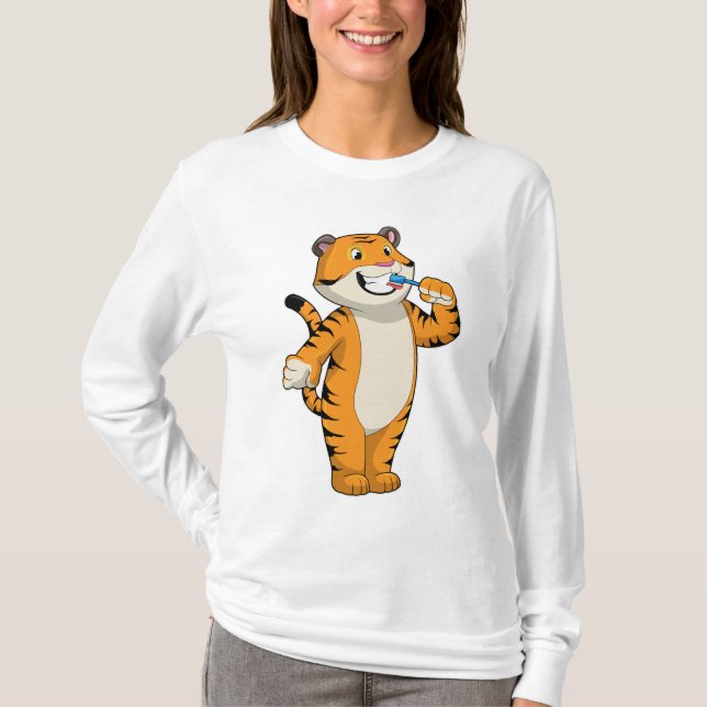 Tiger med tandborste t shirt (Framsida)