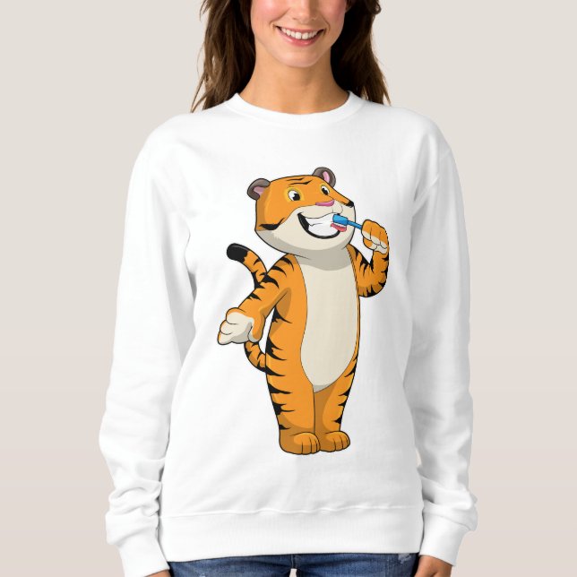 Tiger med tandborste t shirt (Framsida)