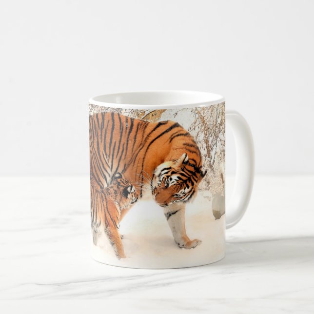 Tiger med Tiger Unge i Winter Coffee Mugg (Framsida höger)