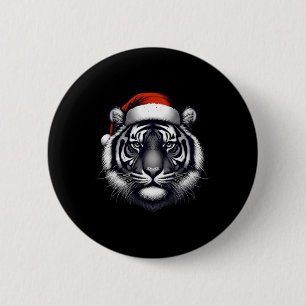 Tiger Med Tomtehatt Jul Xmas Älskare Zoo Vaktare Knapp