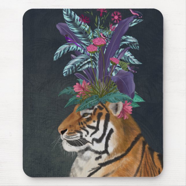 Tiger med Tropiskt hörlstycke Musmatta (Framsidan)