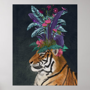 Tiger med Tropiskt hörlstycke Poster