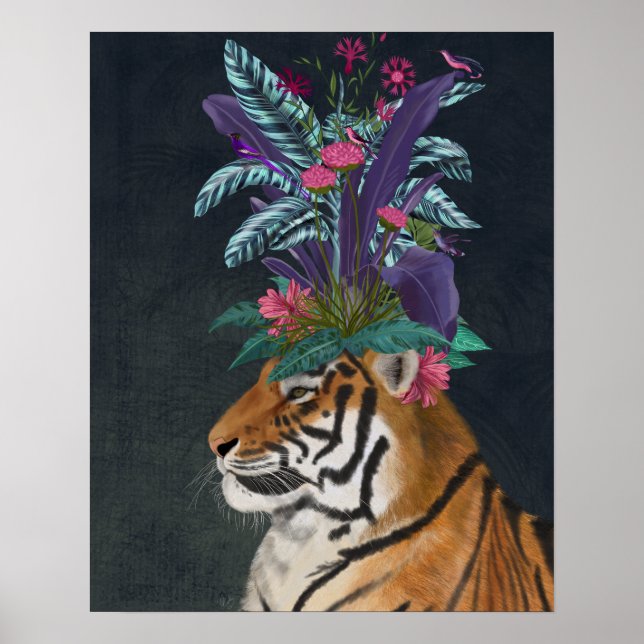 Tiger med Tropiskt hörlstycke Poster (Framsidan)