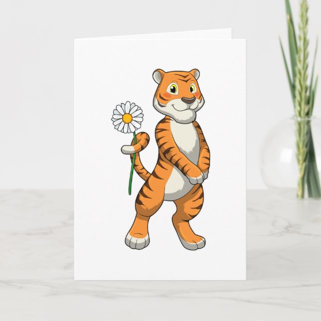 Tiger med tusenskönsblomma kort (Framsida)