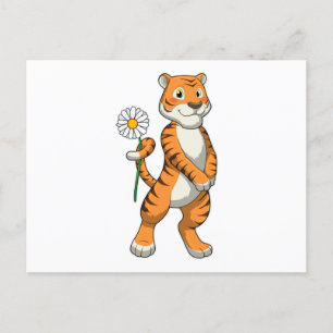 Tiger med tusenskönsblomma vykort