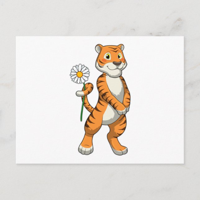 Tiger med tusenskönsblomma vykort (Framsida)