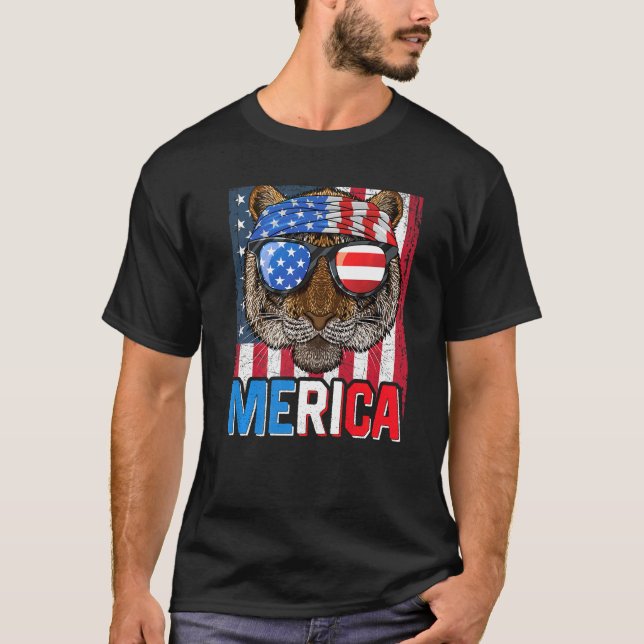 Tiger Merica 4:e juli Fearless Tiger Roaring Pa T Shirt (Framsida)