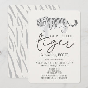 Tiger Modern Cream Barns födelsedag-inbjudan Inbjudningar