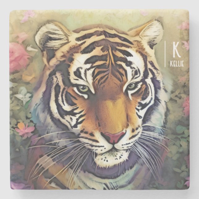 Tiger Monogram Namn Stone Underlägg (Framsidan)