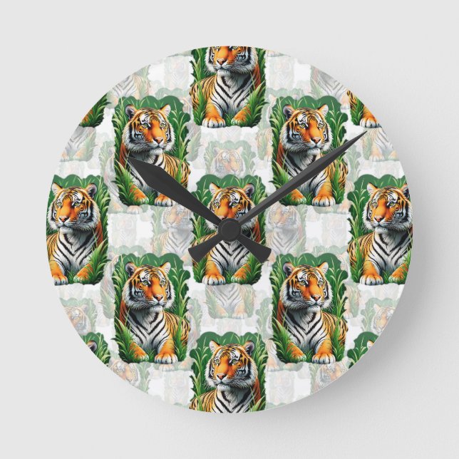Tiger Mönster Design Rund Klocka (Framsida)
