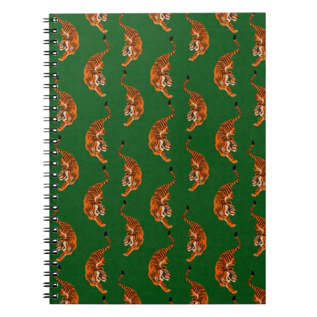Tiger Mönster med Grön Bakgrund Anteckningsbok (Framsidan)