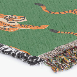 Tiger Mönster med Grön Bakgrund Filt