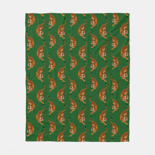 Tiger mönster med grön bakgrund fleecefilt (Framsidan)