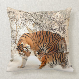 Tiger Mor och Unge Dekorativ kudde 20 x 20 tum