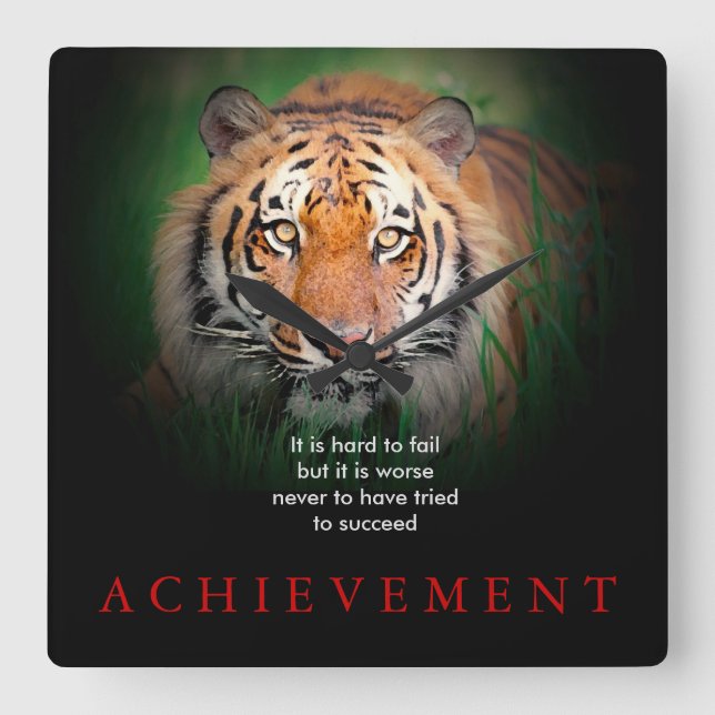 Tiger Motivational Achievement Fyrkantig Klocka (Framsida)