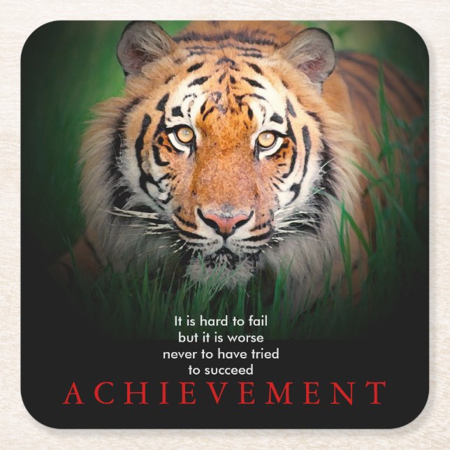Tiger Motivational Achievement Underlägg Papper Kvadrat (Framsidan)