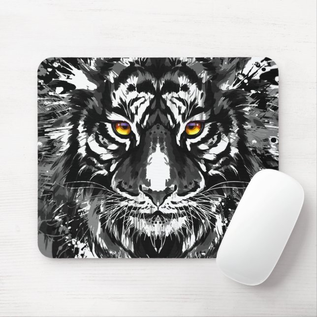 Tiger Mousepad - Black and White Tiger Teckning Musmatta (Med mus)