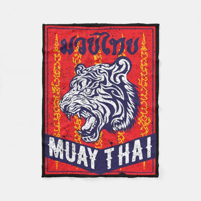 Tiger Muay Thai Kickboxning Mma Retro Träningspres Fleecefilt (Framsidan)