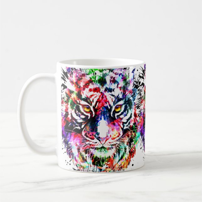 Tiger Mugg | Colorful Tiger Teckning | Abstrakt Ar (Vänster)