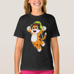 Tiger Musician Headphone Music T Shirt