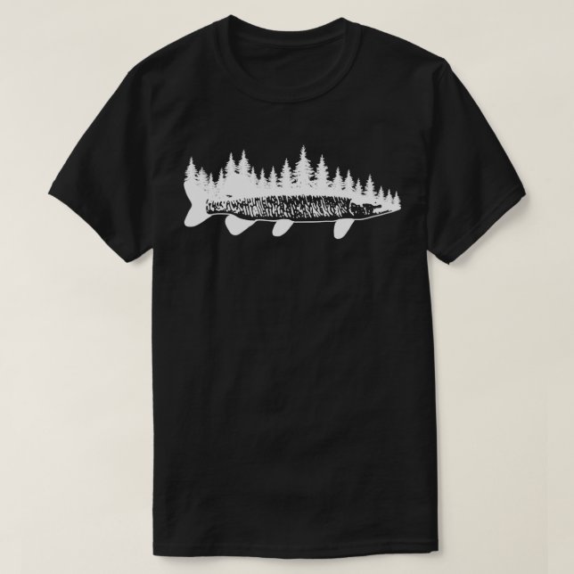 Tiger Musky Gräs Forest Treeline Exdoor Fishing T Shirt (Design framsida)