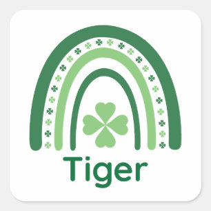 Tiger Namn Klöver Boho Rainbow Fyrkantigt Klistermärke