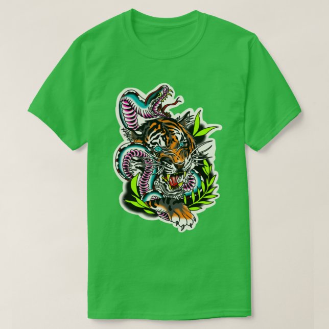 Tiger Neo traditionell tatuering T Shirt (Design framsida)