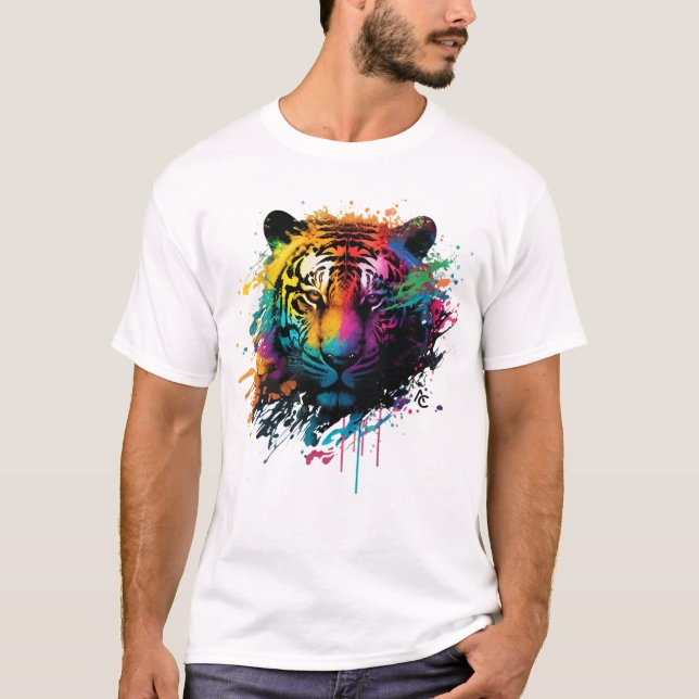 Tiger Neon Bläck Stänk T Shirt (Framsida)
