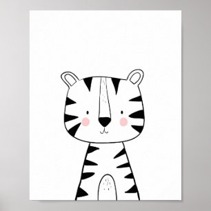 Tiger Nursery Print Black and white modern zoo Poster