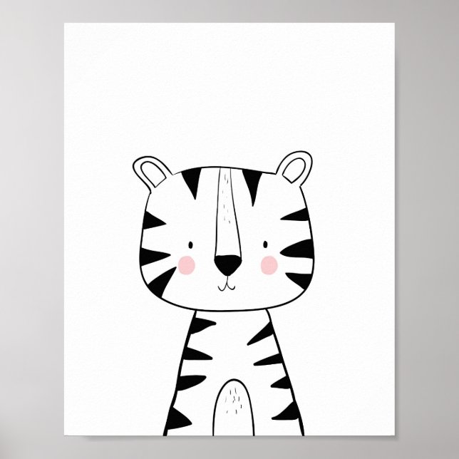 Tiger Nursery Print Black and white modern zoo Poster (Framsidan)