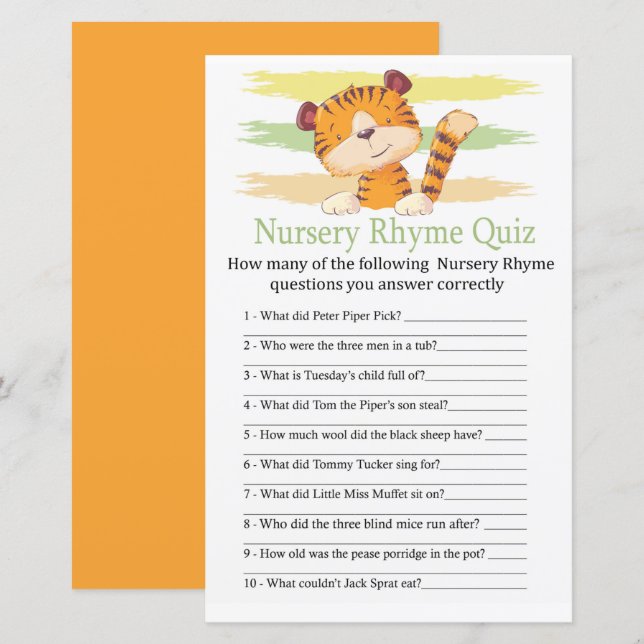 Tiger Nursery Rhyme Quiz babyduschspel (Fram/baksida)