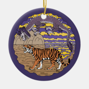 Tiger och Dragon Julgransprydnad Keramik