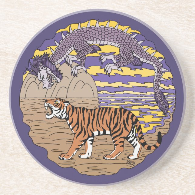 Tiger och Dragon Underlägg Sandsten (Framsidan)