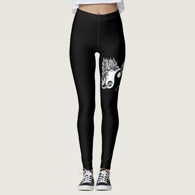 Tiger och drak, Yin Yang, Modern svart och vit Leggings (Framsida)