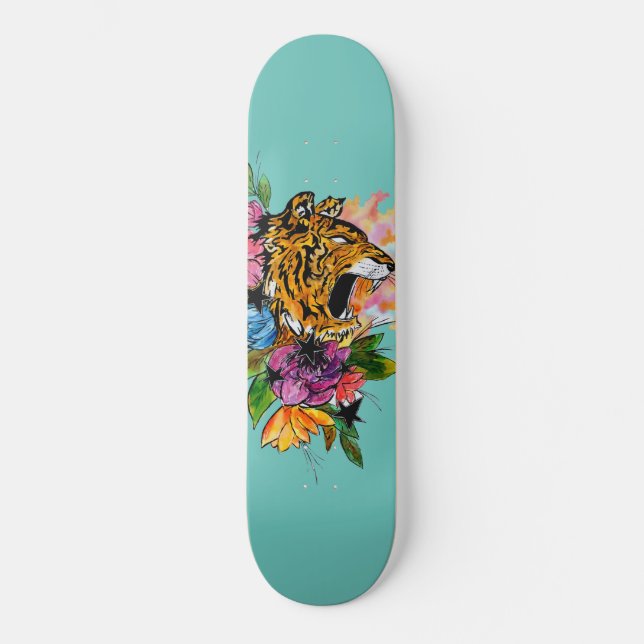 Tiger och Flowers Mini Skateboard Bräda 18,5 Cm (Framsida)