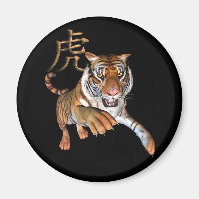 Tiger och kinesisk symbol - färgremsmagnet magnet (Framsidan)