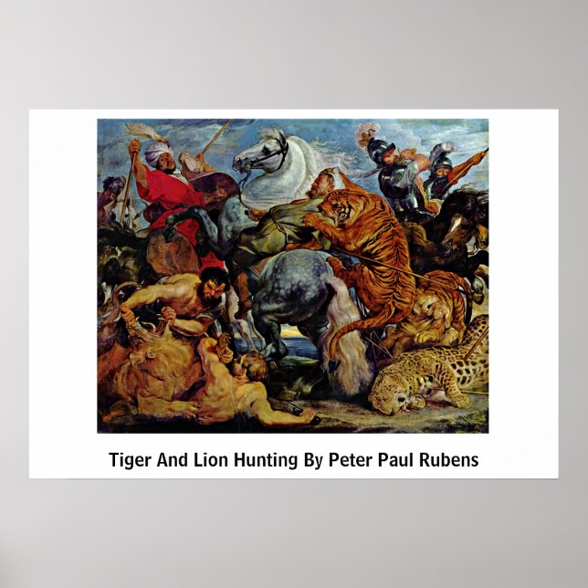 Tiger och Lejon jakt av Peter Paul Rubens Poster (Framsidan)
