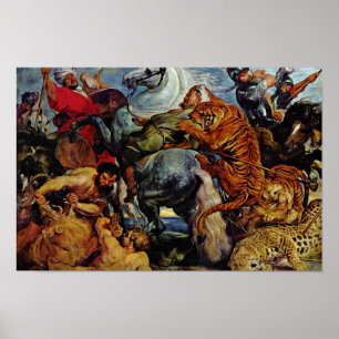 Tiger och Lejon jakt av Rubens Peter Paul Poster