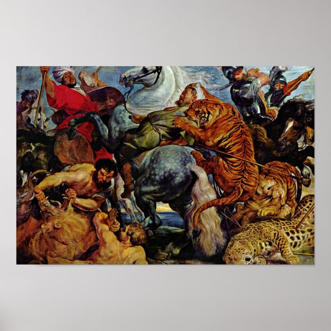 Tiger och Lejon jakt av Rubens Peter Paul Poster (Framsidan)