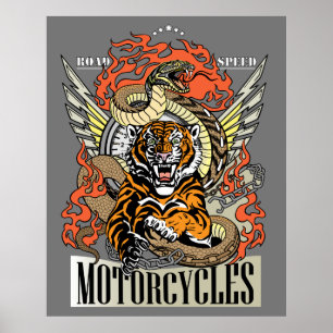 Tiger och orm. Klubb för motorcykelns Biker Poster