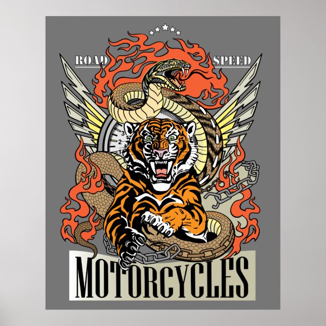 Tiger och orm. Klubb för motorcykelns Biker Poster (Framsidan)