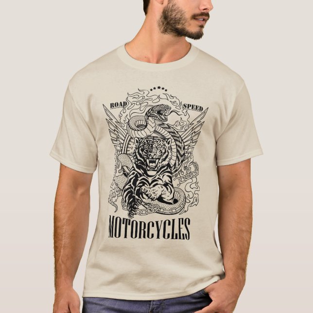 Tiger och orm. Klubb för motorcykelns Biker T Shirt (Framsida)