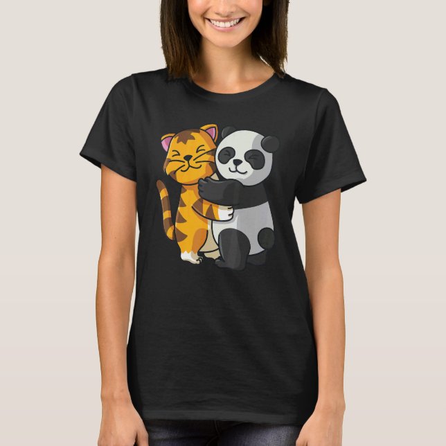 Tiger och Panda Cute Zoo Animering Hugger T Shirt (Framsida)