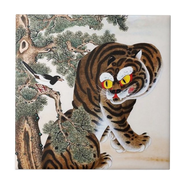 Tiger och Skata Minhwa under Tall Kakelplatta (Framsidan)
