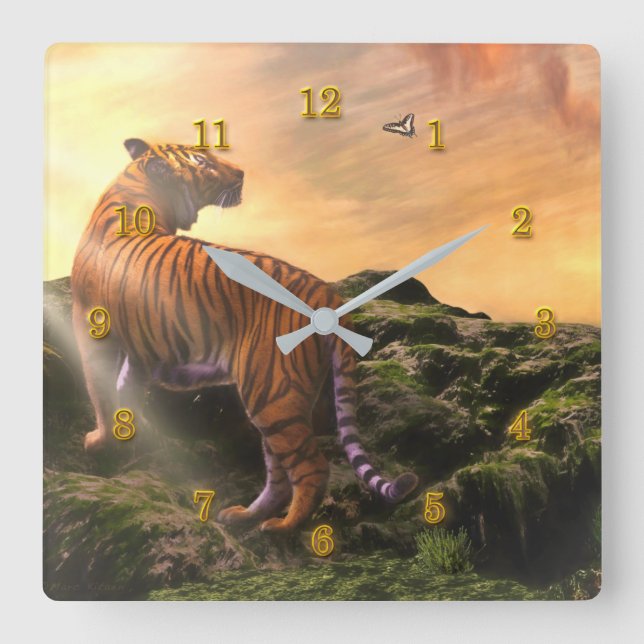 TIGER OCH SMÖR SUNSET FYRKANTIG KLOCKA (Framsida)