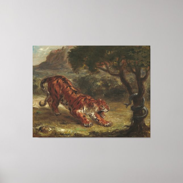 Tiger och Snake Eugene Delacroix Wall Art Canvastryck (Framsida)