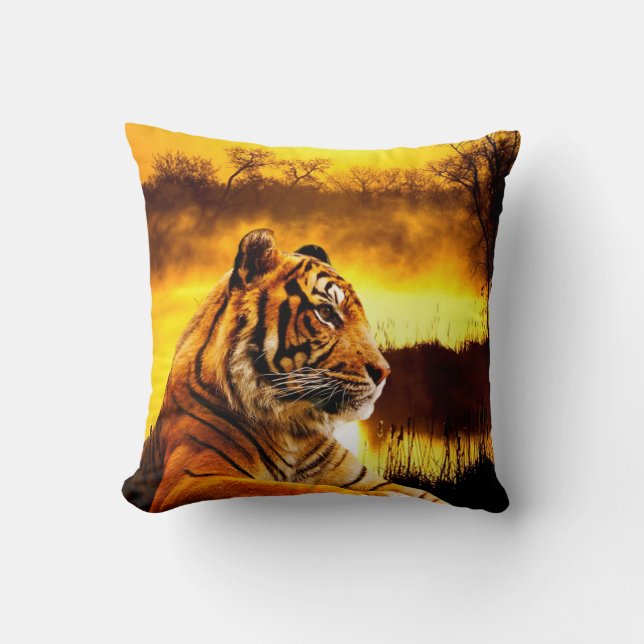 Tiger och solnedgång kudde (Framsida)
