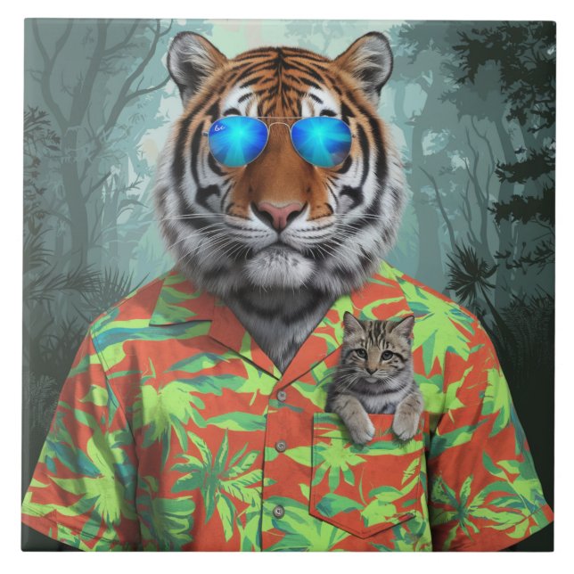 Tiger och Tabby Decorative Tile Kakelplatta (Framsidan)