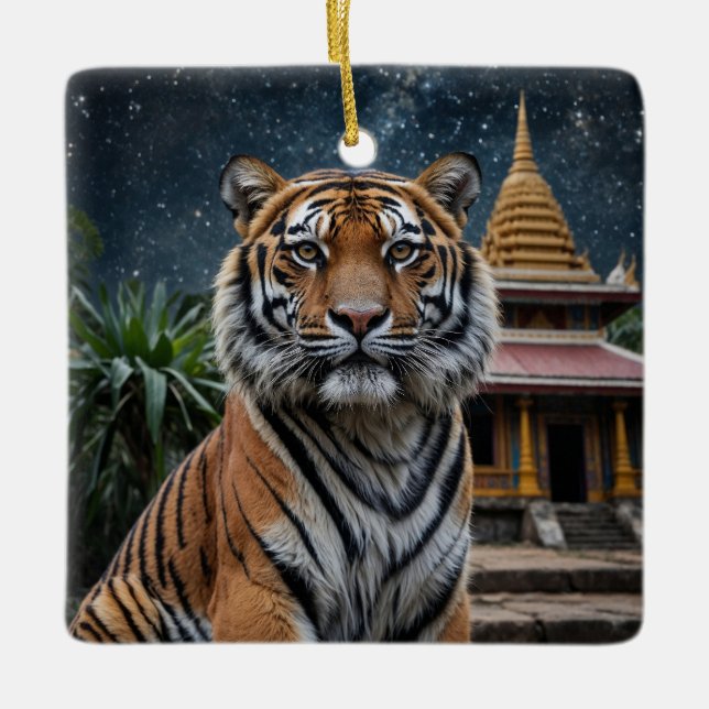Tiger och Temple Julgransprydnad Keramik (Framsida)