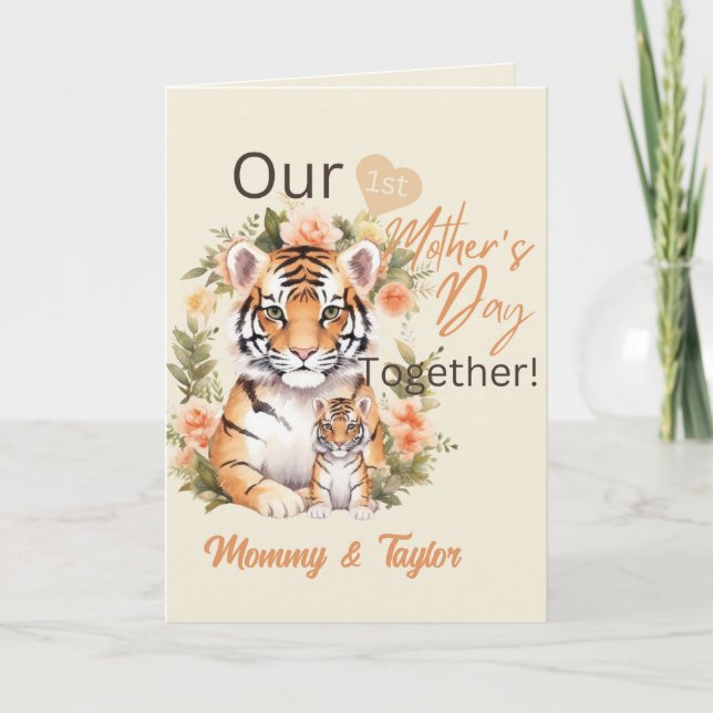 Tiger och unge, första Mors dag tillsammans Kort (Framsida)